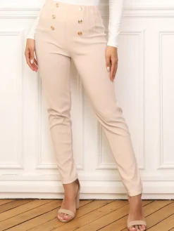 Discount La Modeuse Tregging taille haute à boutons Beige