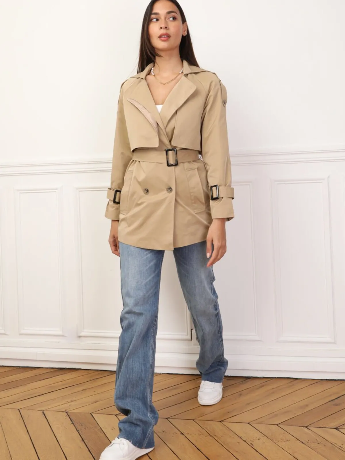 Best La Modeuse Trench court à double revers de col Taupe