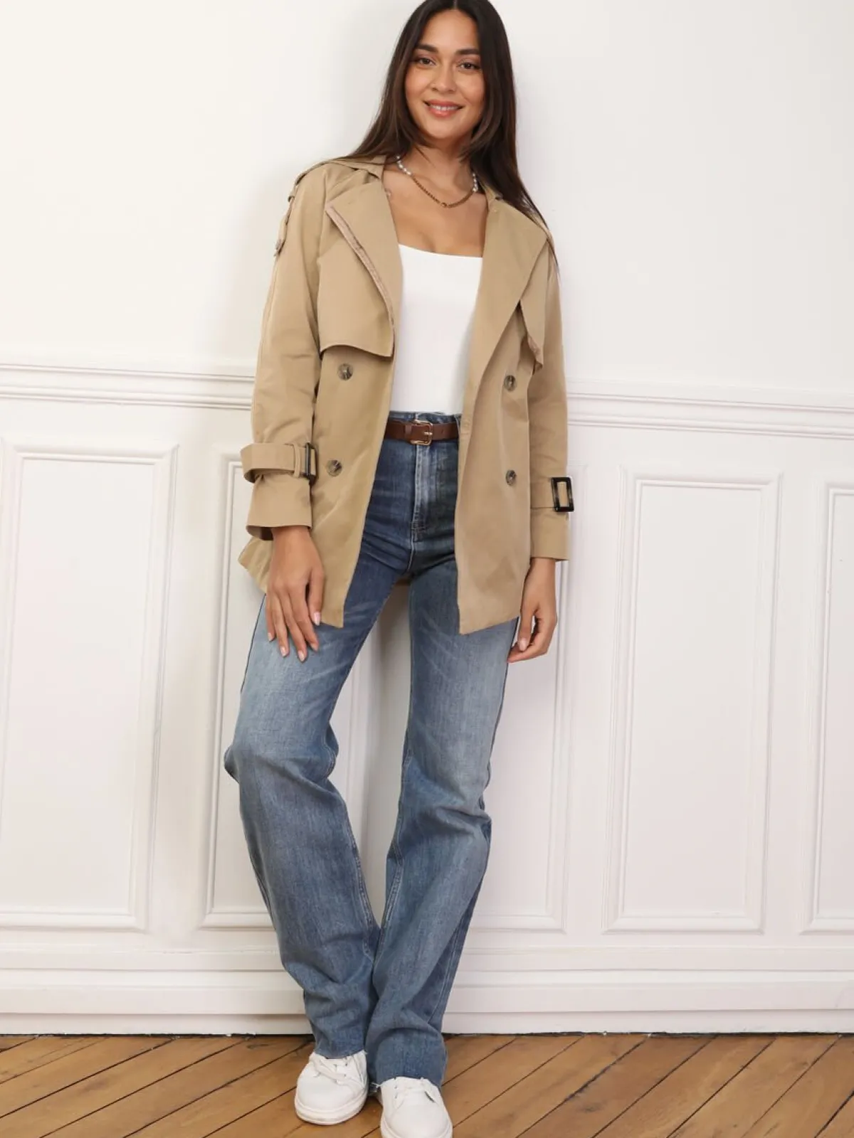 Best La Modeuse Trench court à double revers de col Taupe
