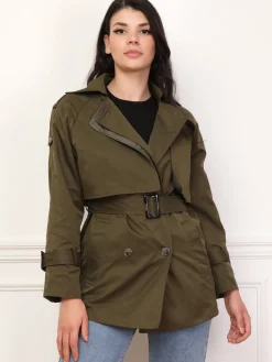 Online La Modeuse Trench court à double revers de col Kaki