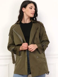 Online La Modeuse Trench court à double revers de col Kaki