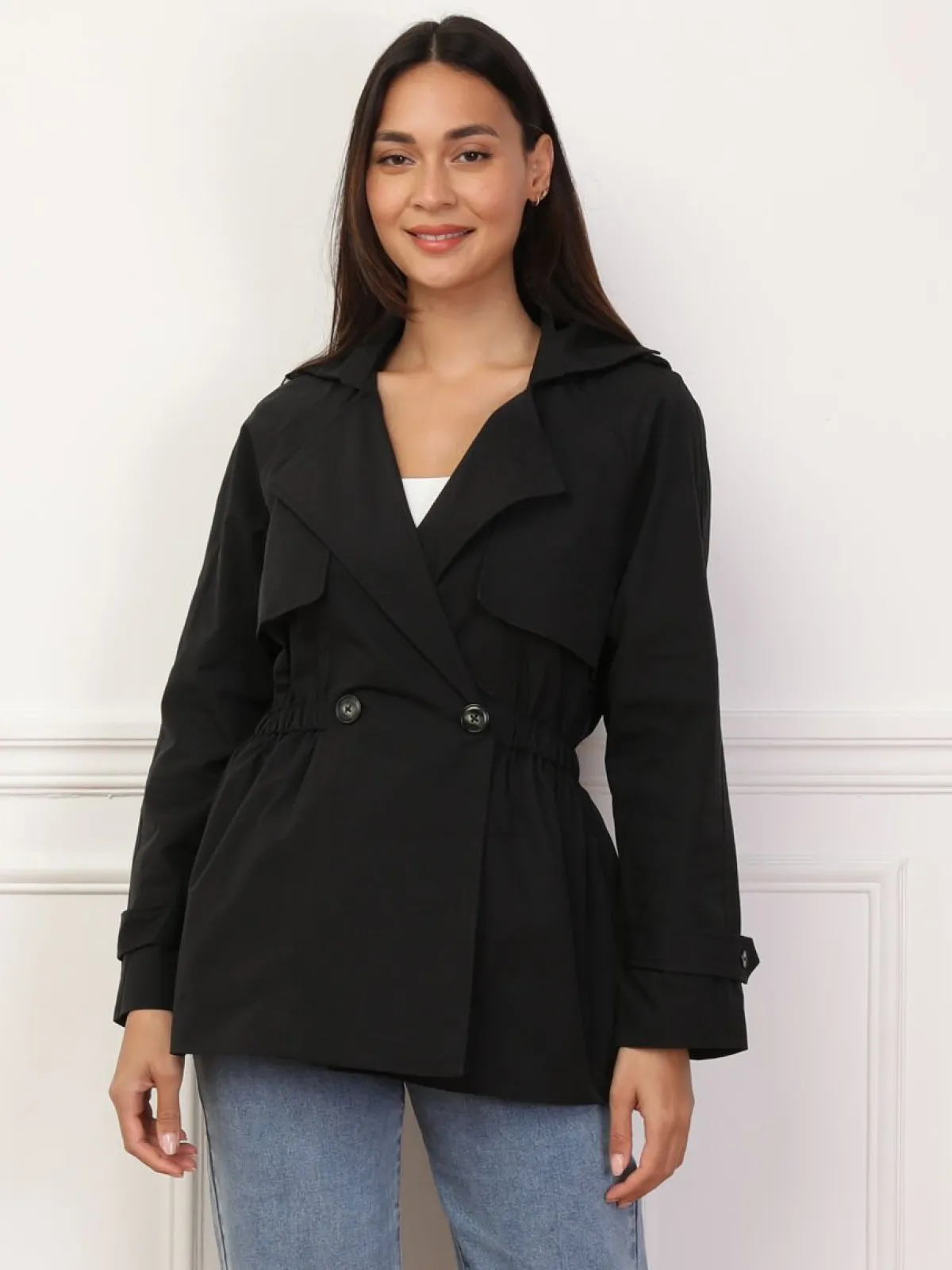 La Modeuse Trench court élastiqué à la taille Noir