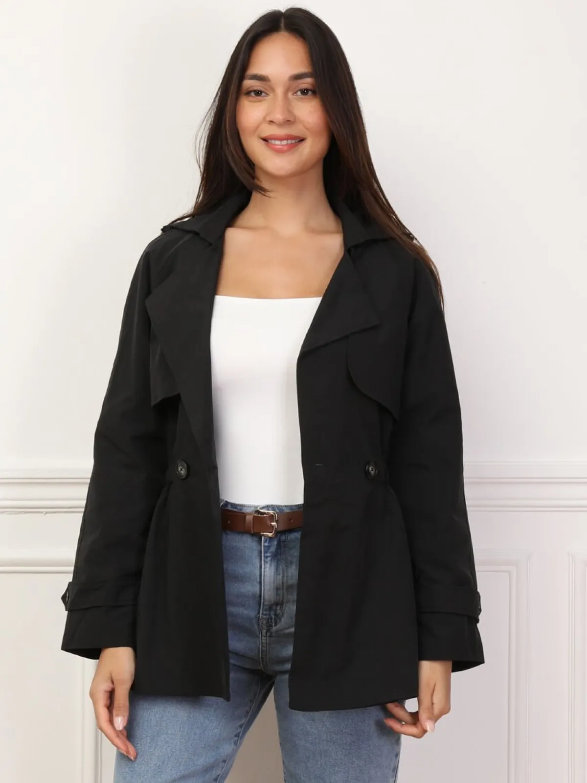La Modeuse Trench court élastiqué à la taille Noir