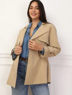 Clearance La Modeuse Trench court élastiqué à la taille Taupe