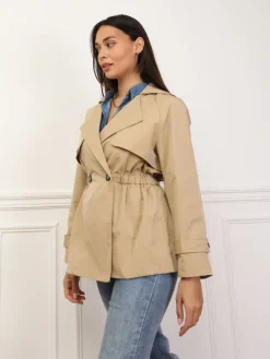 Clearance La Modeuse Trench court élastiqué à la taille Taupe