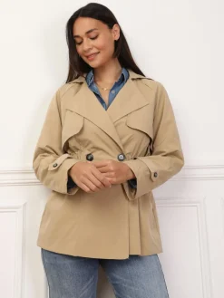 Clearance La Modeuse Trench court élastiqué à la taille Taupe