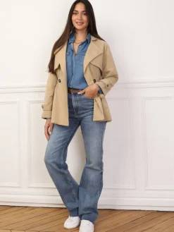 Clearance La Modeuse Trench court élastiqué à la taille Taupe