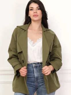 Online La Modeuse Trench court élastiqué à la taille Kaki