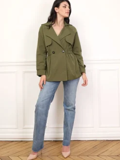 Online La Modeuse Trench court élastiqué à la taille Kaki