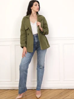 Online La Modeuse Trench court élastiqué à la taille Kaki