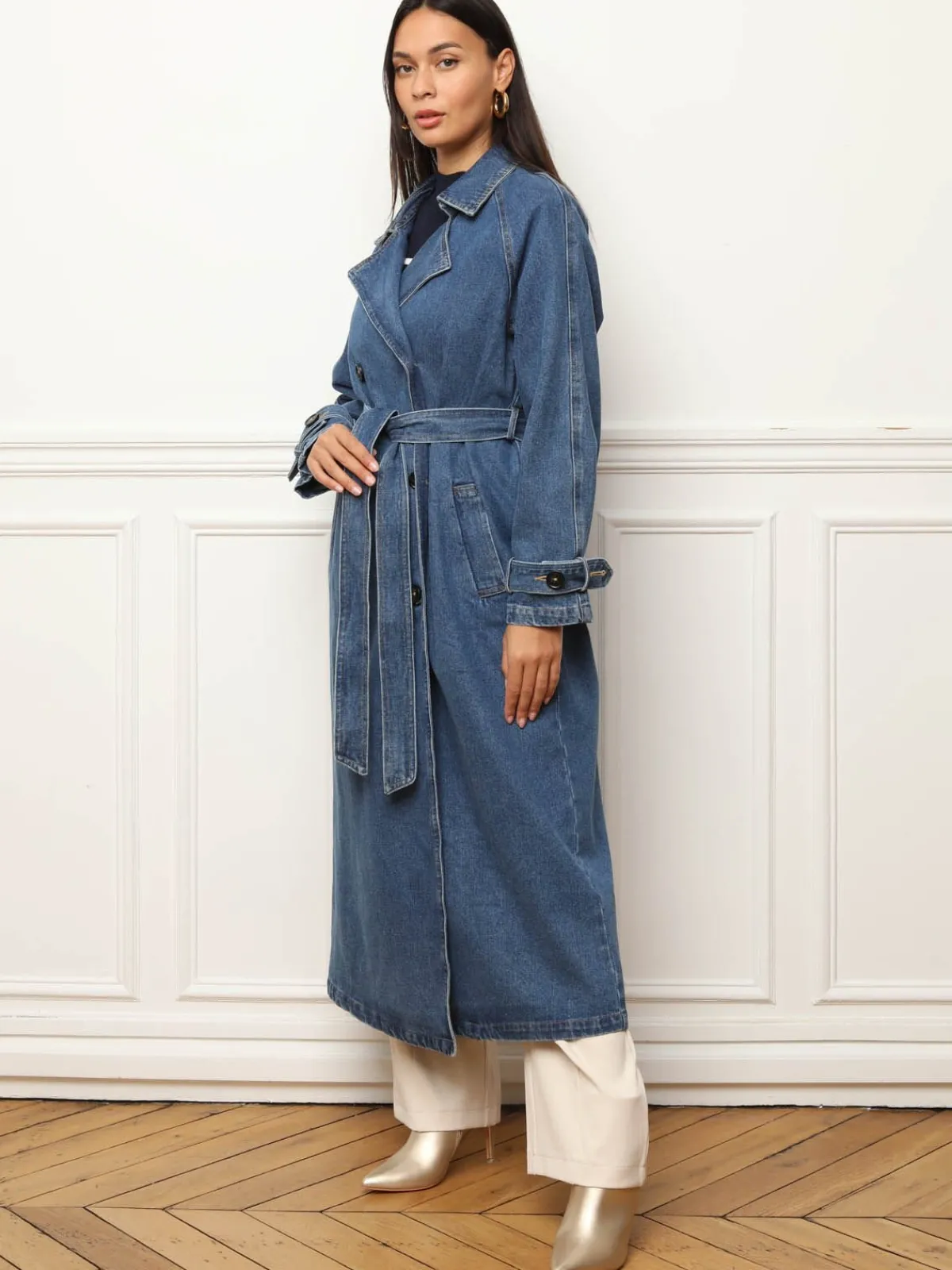 New La Modeuse Trench en denim à nouer BleuClair