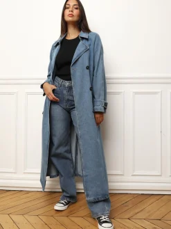 Clearance La Modeuse Trench en denim à nouer Bleu