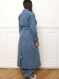 Clearance La Modeuse Trench en denim à nouer Bleu