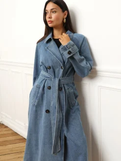 Clearance La Modeuse Trench en denim à nouer Bleu