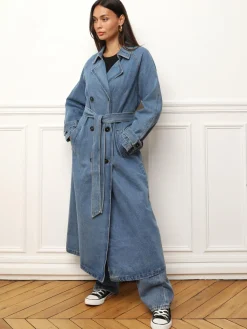 Clearance La Modeuse Trench en denim à nouer Bleu