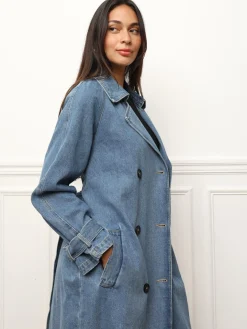 Clearance La Modeuse Trench en denim à nouer Bleu