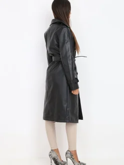 Clearance La Modeuse Trench en simili avec ceinture Noir