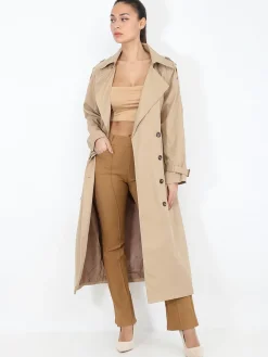 Hot La Modeuse Trench long à ceinture nouée Camel