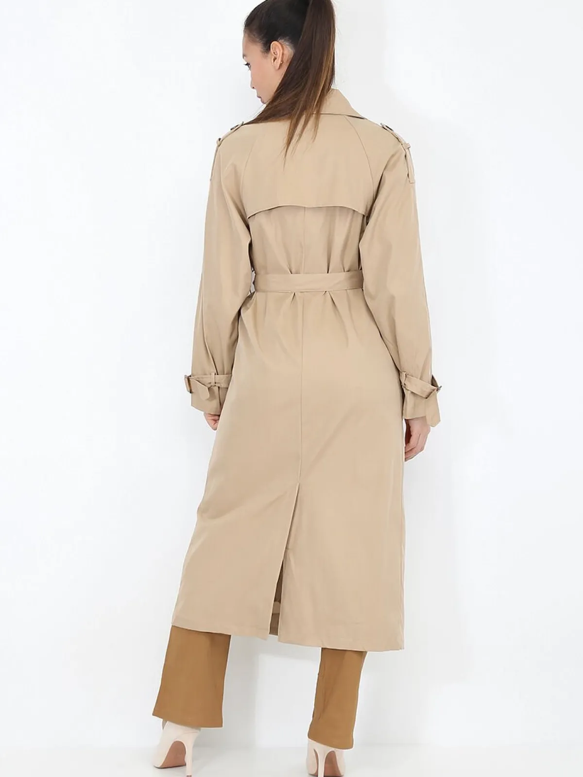 Hot La Modeuse Trench long à ceinture nouée Camel