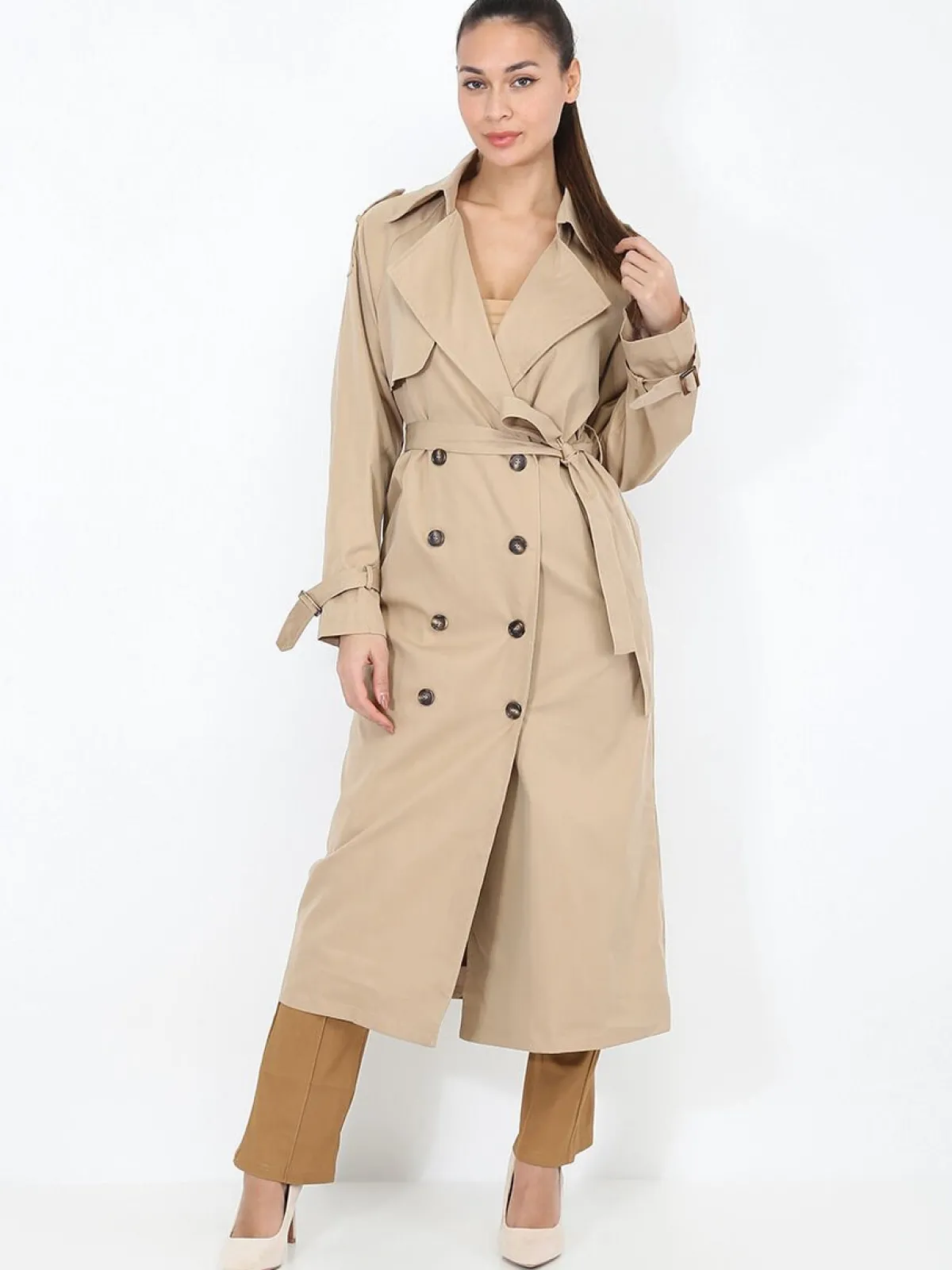 Hot La Modeuse Trench long à ceinture nouée Camel
