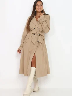 Clearance La Modeuse Trench long ceinturé Taupe