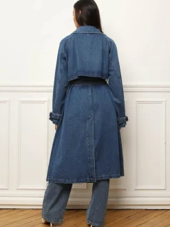 Outlet La Modeuse Trench long en denim avec ceinture Bleu