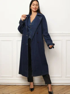New La Modeuse Trench long en denim avec ceinture Bleufoncé