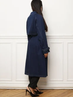 New La Modeuse Trench long en denim avec ceinture Bleufoncé