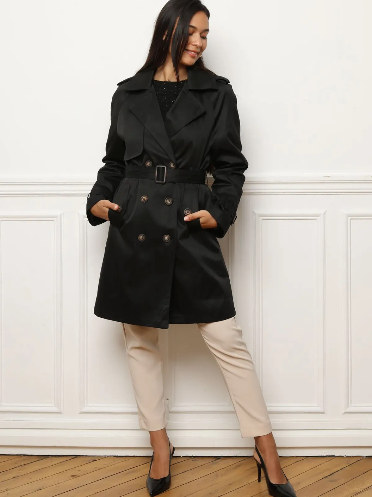 Discount La Modeuse Trench mi-long à boutons marbrés Noir