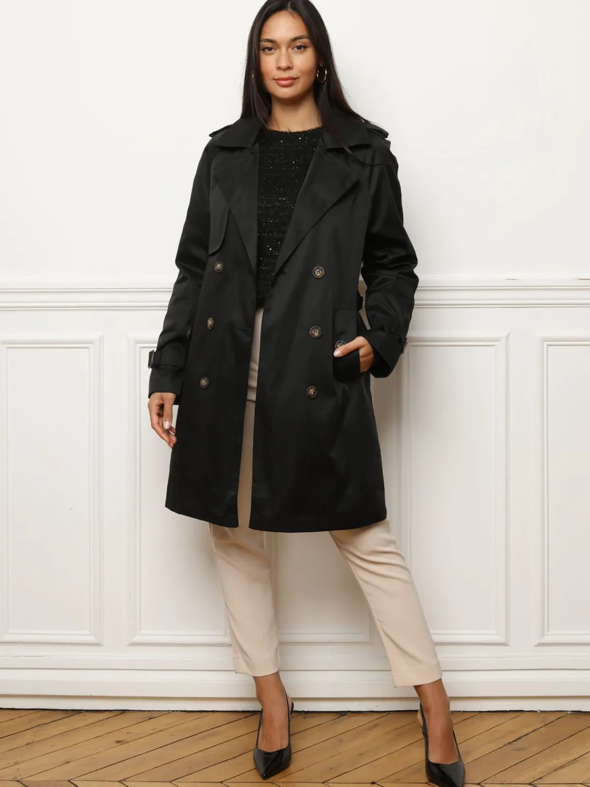 Discount La Modeuse Trench mi-long à boutons marbrés Noir