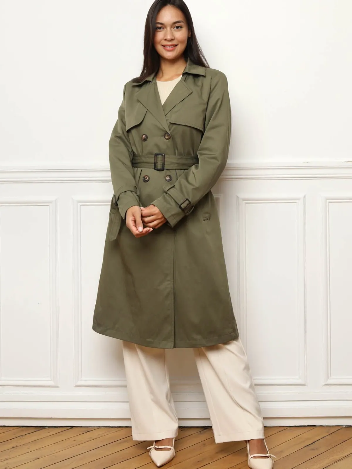 Sale La Modeuse Trench mi-long avec ceinture Kaki
