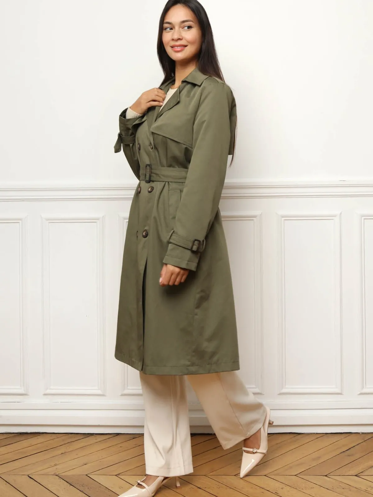 Sale La Modeuse Trench mi-long avec ceinture Kaki