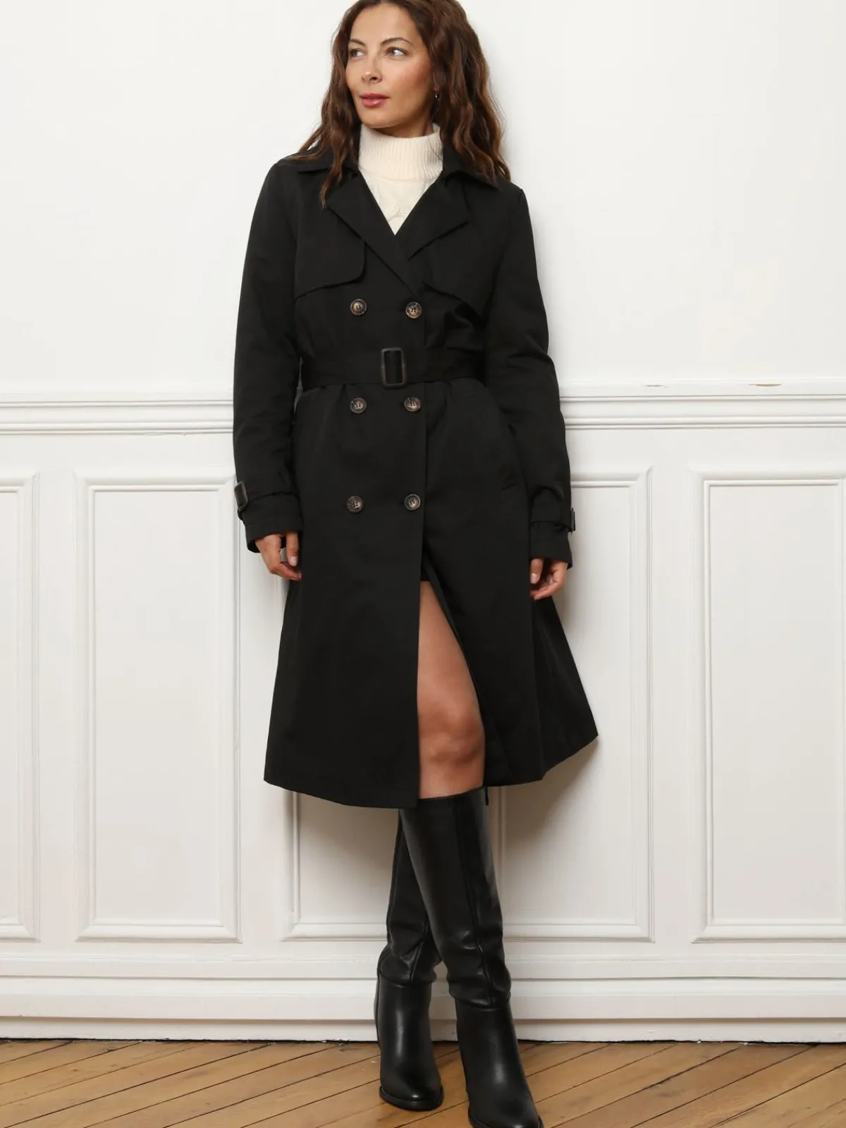 New La Modeuse Trench mi-long avec ceinture Noir