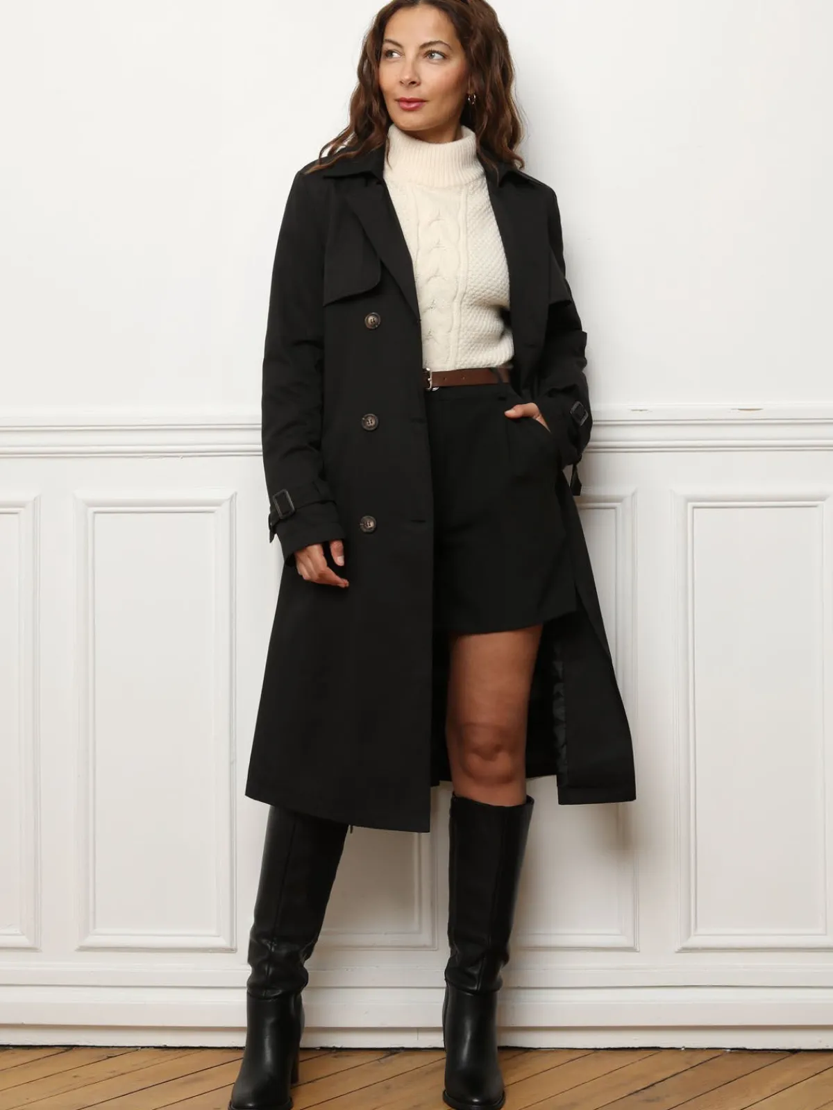 New La Modeuse Trench mi-long avec ceinture Noir