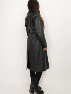 Discount La Modeuse Trench mi-long ceinturé en simili Noir
