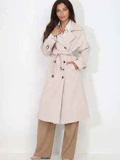Clearance La Modeuse Trench mi-long droit ceinturé Beige