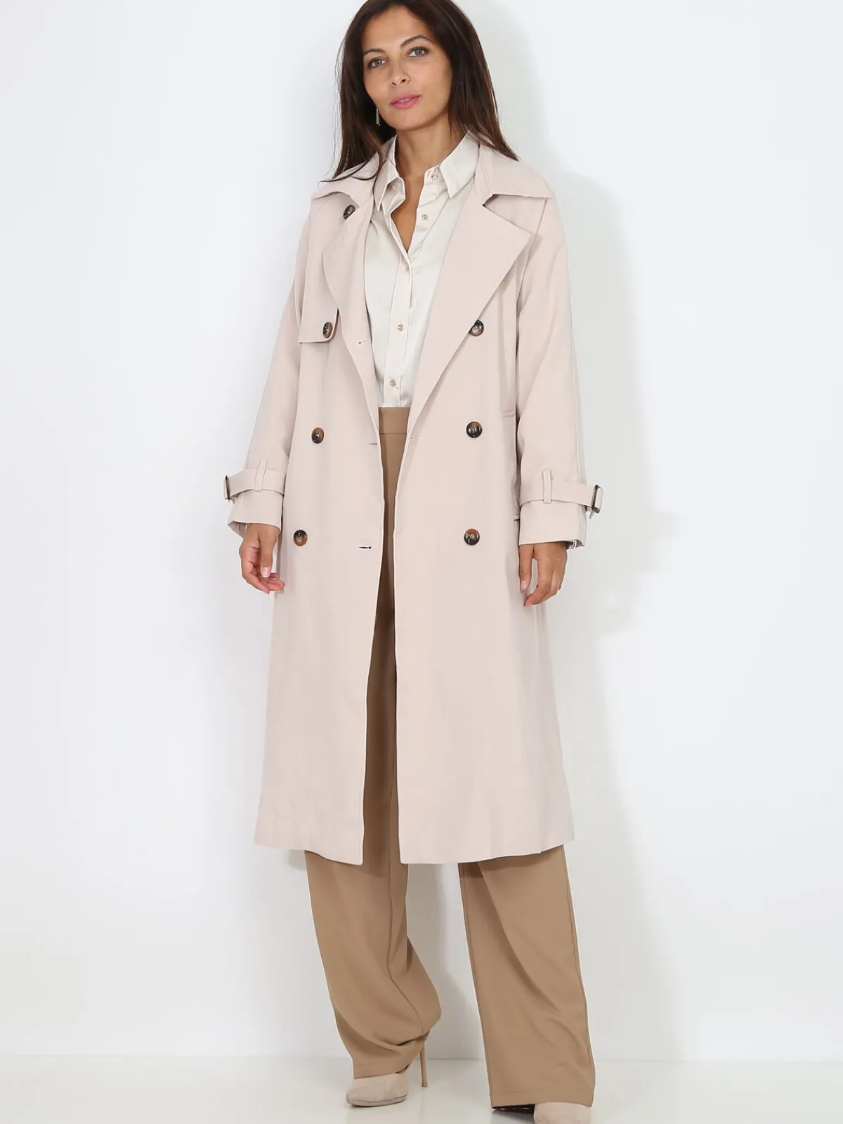 Clearance La Modeuse Trench mi-long droit ceinturé Beige