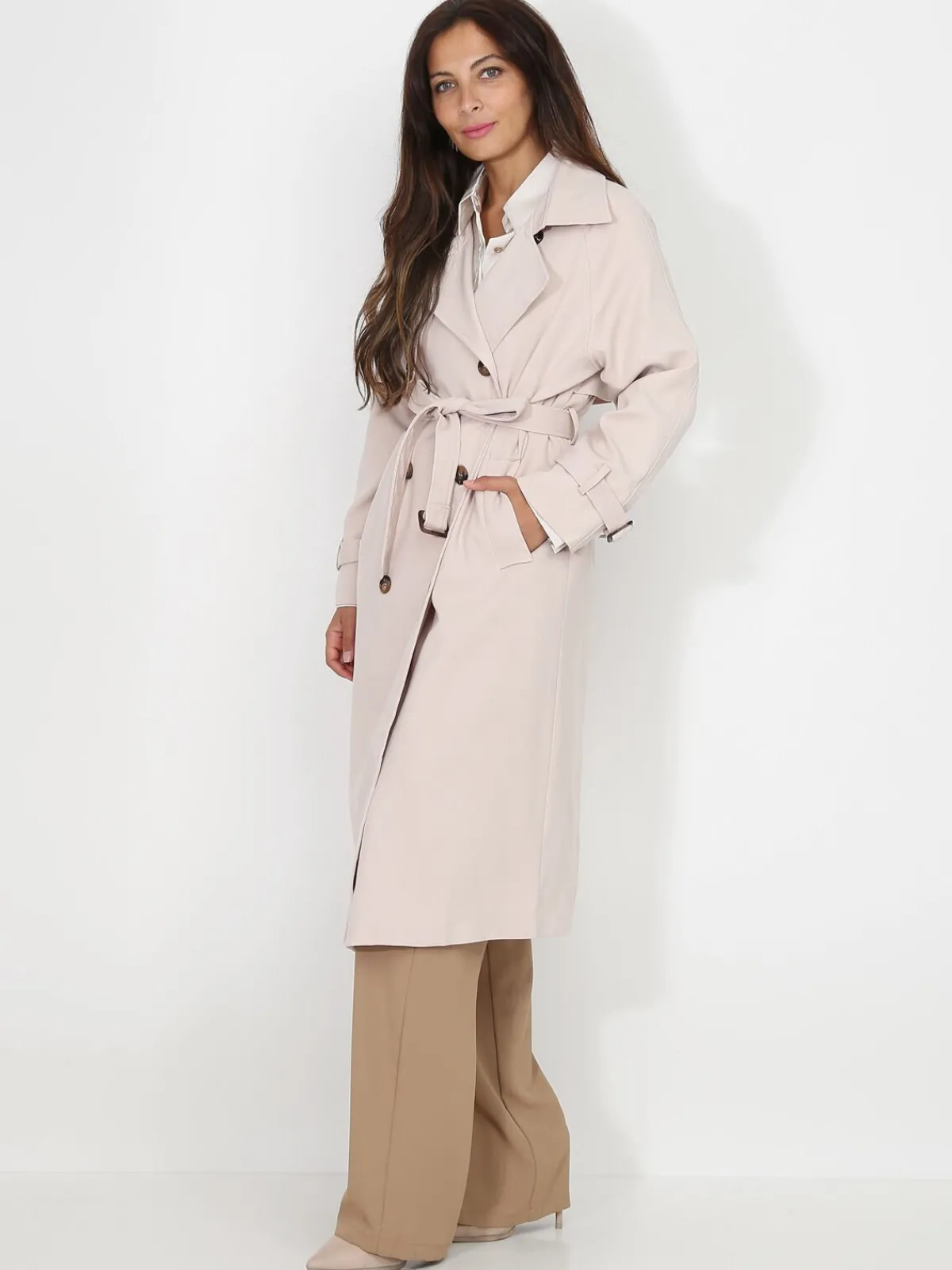 Clearance La Modeuse Trench mi-long droit ceinturé Beige