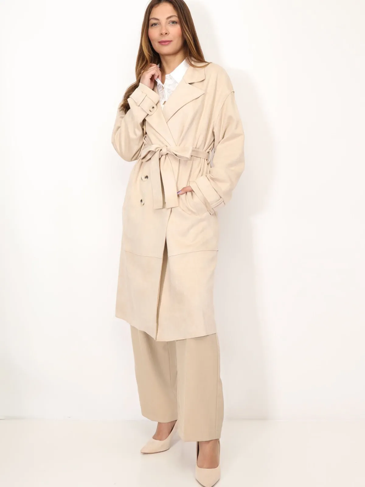 Hot La Modeuse Trench mi-long en suédine Beige