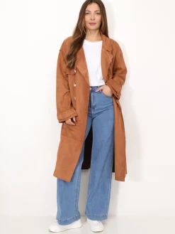 Best La Modeuse Trench mi-long en suédine Camel