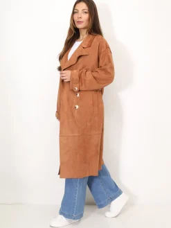 Best La Modeuse Trench mi-long en suédine Camel