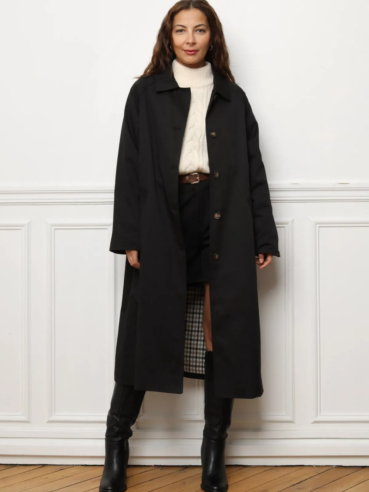 Online La Modeuse Trench oversize avec doublure à carreaux Noir
