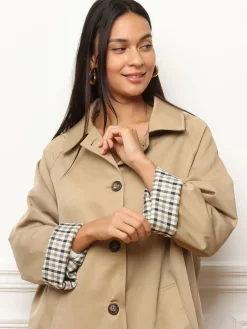 New La Modeuse Trench oversize avec doublure à carreaux Camel