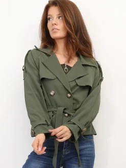 Sale La Modeuse Trench-coat court à ceinture Kaki