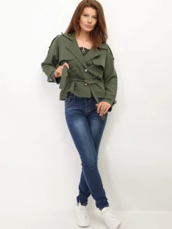 Sale La Modeuse Trench-coat court à ceinture Kaki