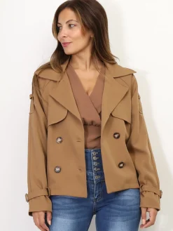 Outlet La Modeuse Trench-coat court à ceinture Camel