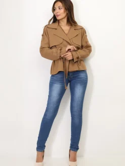 Outlet La Modeuse Trench-coat court à ceinture Camel