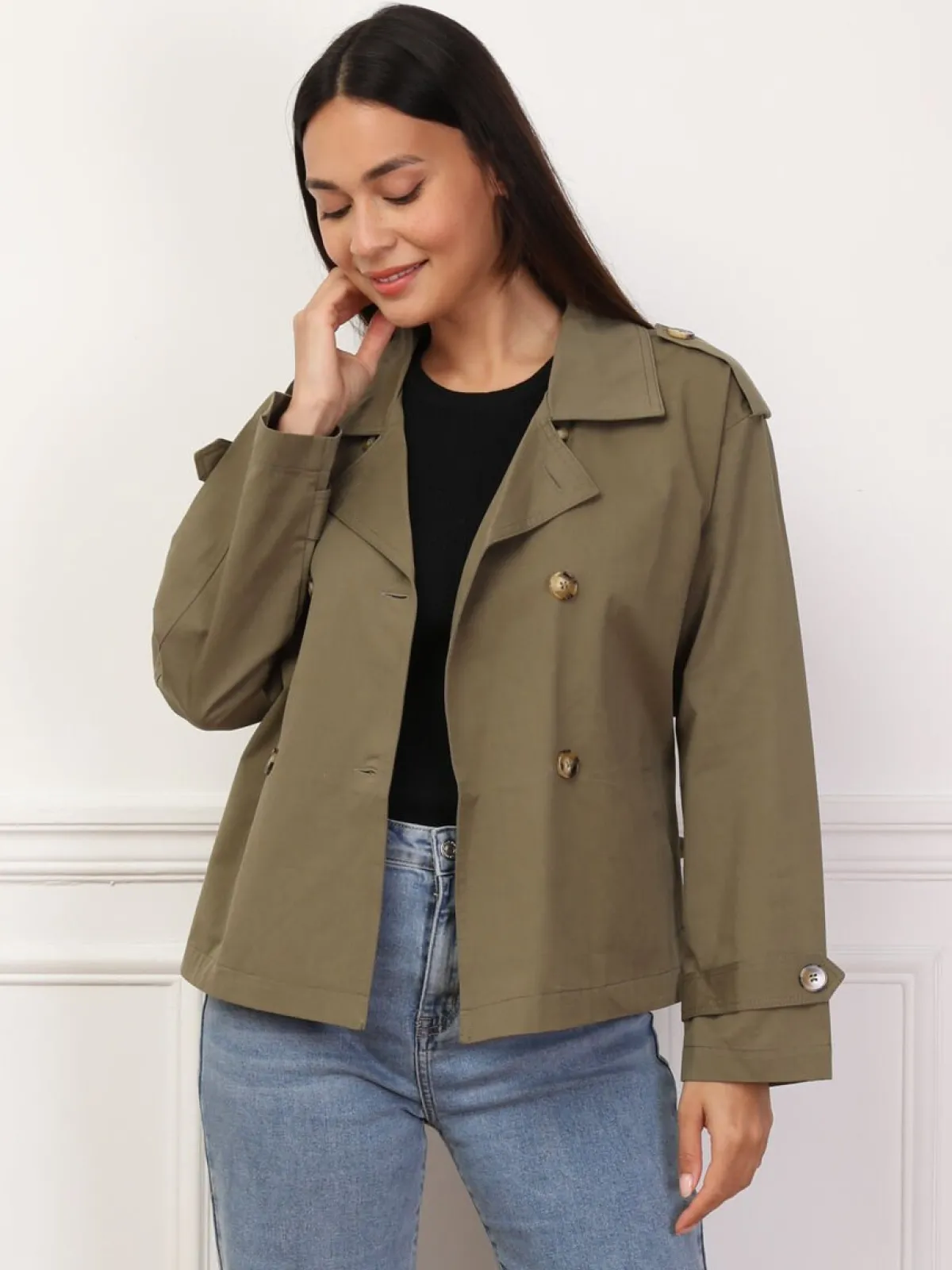 Online La Modeuse Trench-coat court ceinturé Kaki