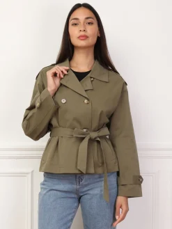Online La Modeuse Trench-coat court ceinturé Kaki