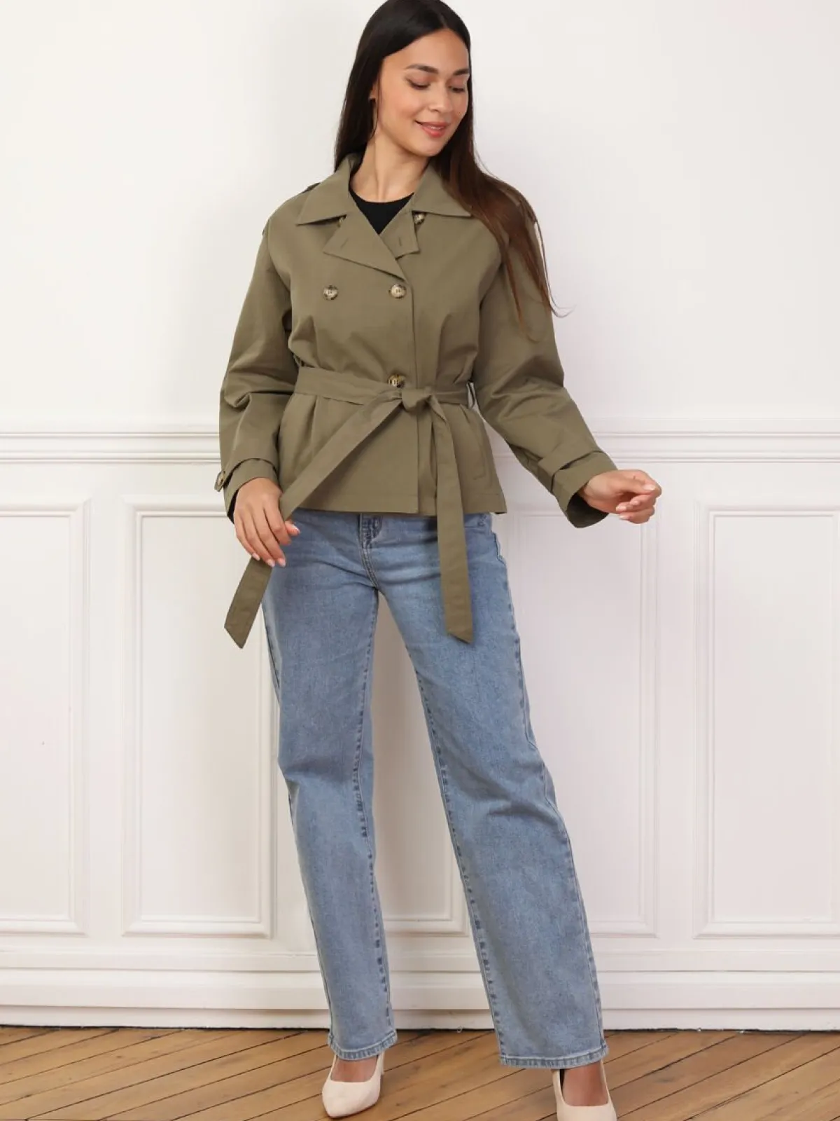 Online La Modeuse Trench-coat court ceinturé Kaki